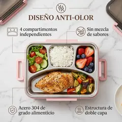 GENERICO - Lonchera de Acero Inoxidable 304 de 4 Compartimentos Rosa MAXTOP