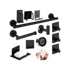 GENERICO - Juego De Accesorios De Baño Toalleros acero Inoxidable 304 11pcs Negro Labg