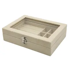 GENERICO - Caja de Almacenamiento de Joyas de Terciopelo con Tapa de Cristal