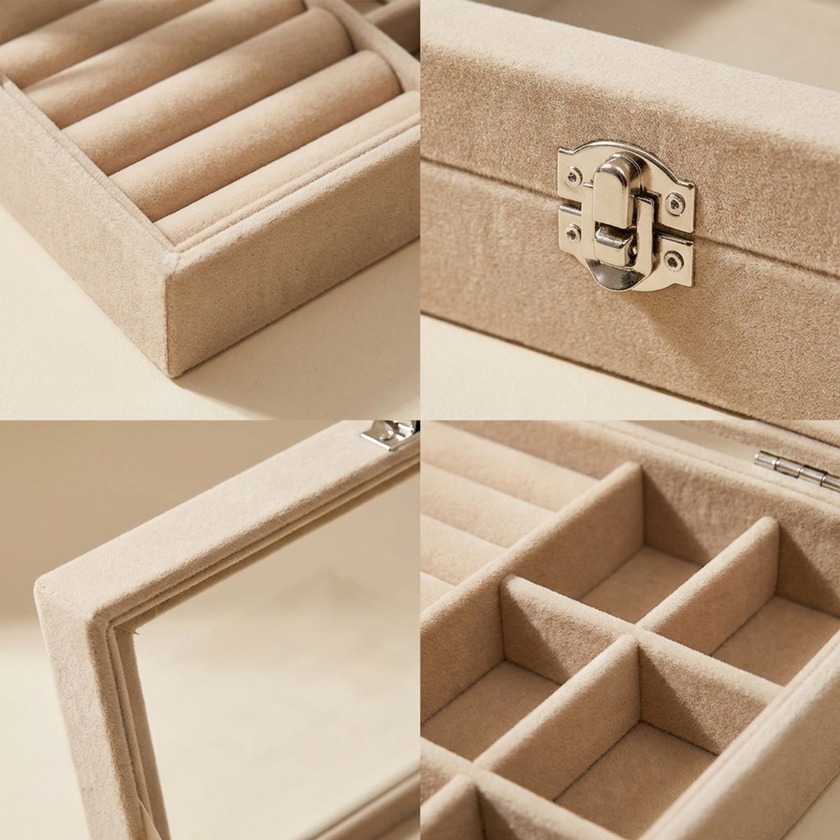 GENERICO - Caja de Almacenamiento de Joyas de Terciopelo con Tapa de Cristal