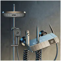 KUANGYE - Ducha Columna Visor LED Digital 4 Funciones Inox Y Bidet Ajustable en Altura 770 - 1100 mm