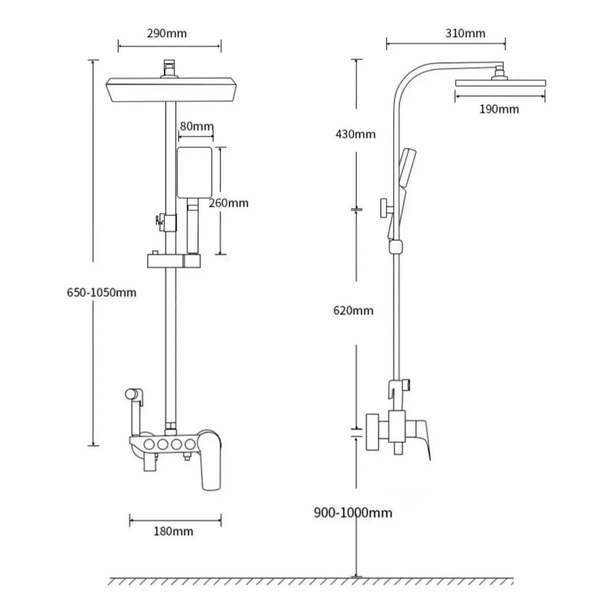 KUANGYE - Ducha Columna Visor LED Digital 4 Funciones Inox Y Bidet  Ajustable en Altura 770 - 1100 mm