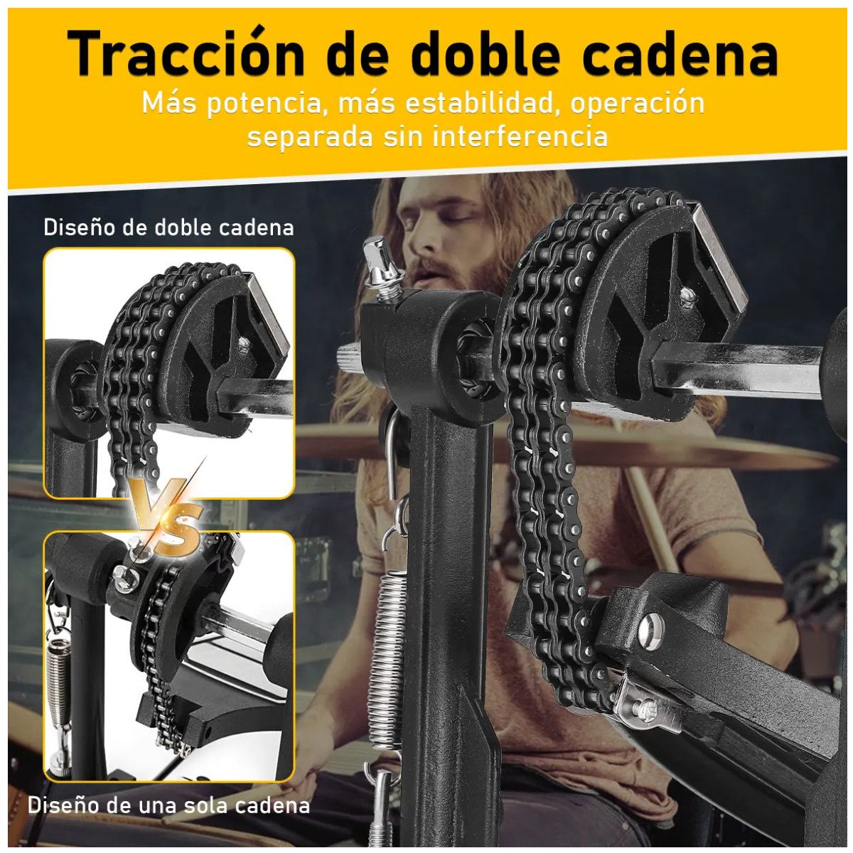 KUANGYE - Doble Pedal Bombo Tambor Reforzado 34-48cm Ajustable