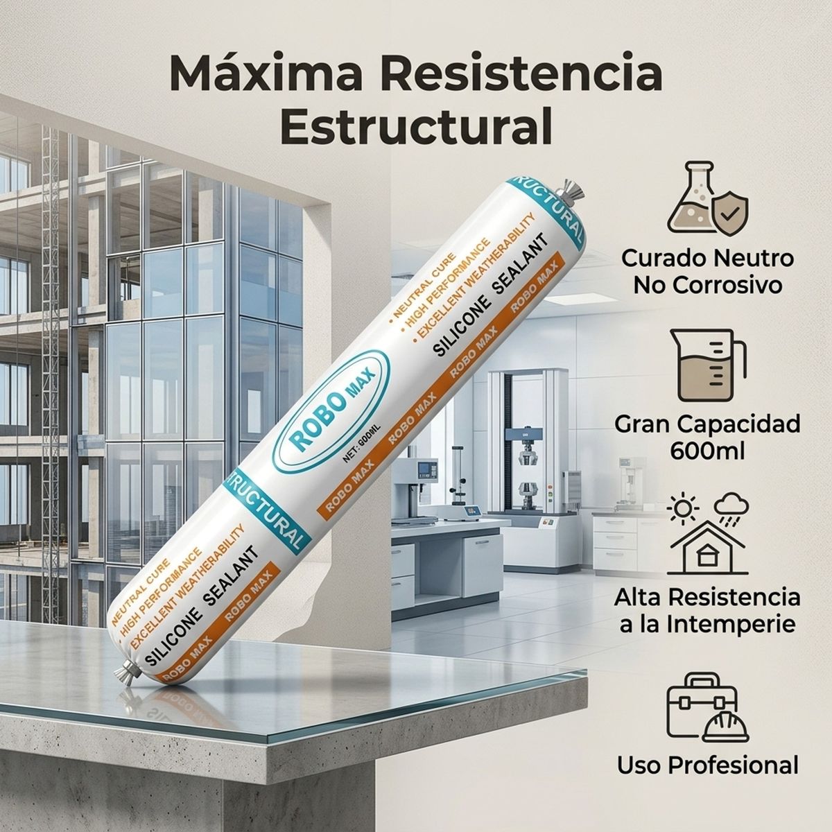 GENERICO - Sellador de Silicona Estructural Blanco ROBO MAX 600ML-3PCS