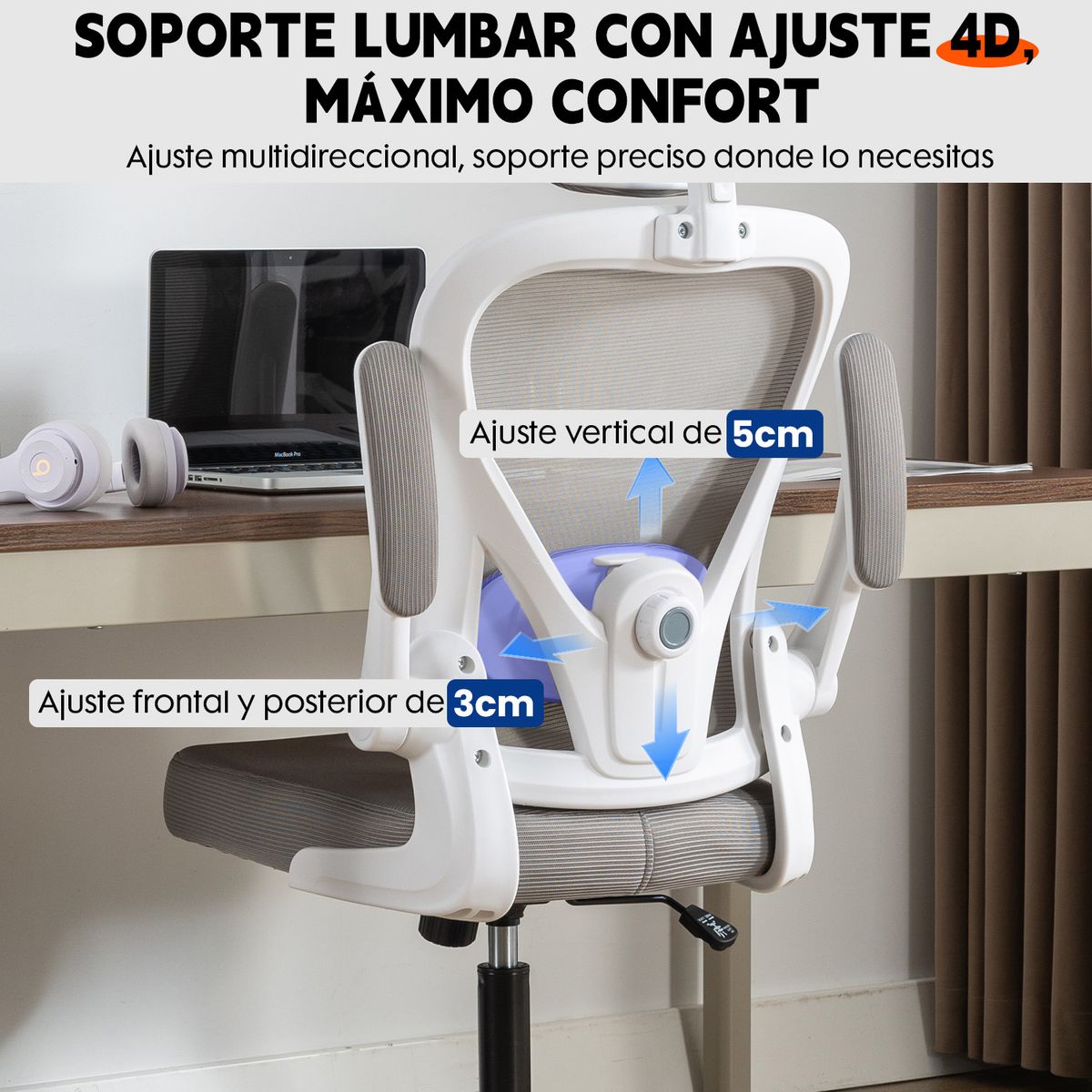 VIDITA - Silla Amia Ergonómica Silla De Escritorio Soporte Lumbar Ajustable Giratoria Oficina