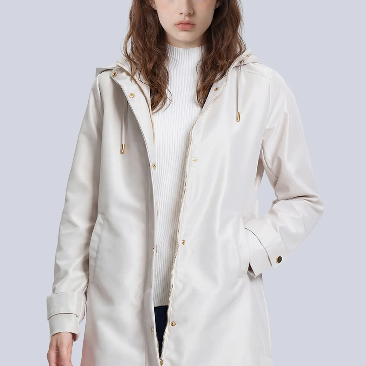 EASTONE - Chaqueta Mujer Impermeable Larga Elegante