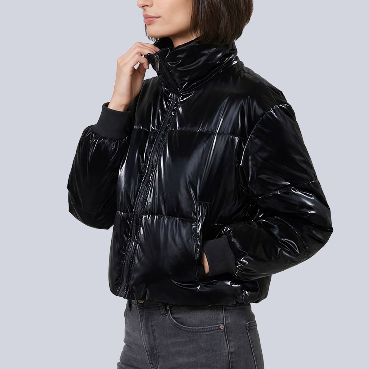 EASTONE - Chaqueta Mujer Acolchada Brillante Corta