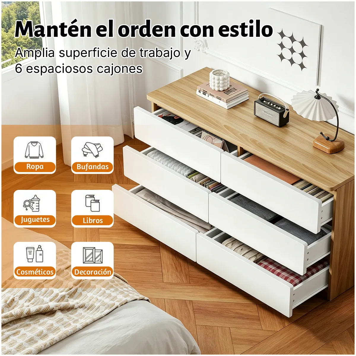 Cómoda Cajonera 6 Cajones Moderna Minimalista, Mueble Organizador Element Design Blanco, marca ELEMENT DESIGN - Foto 2