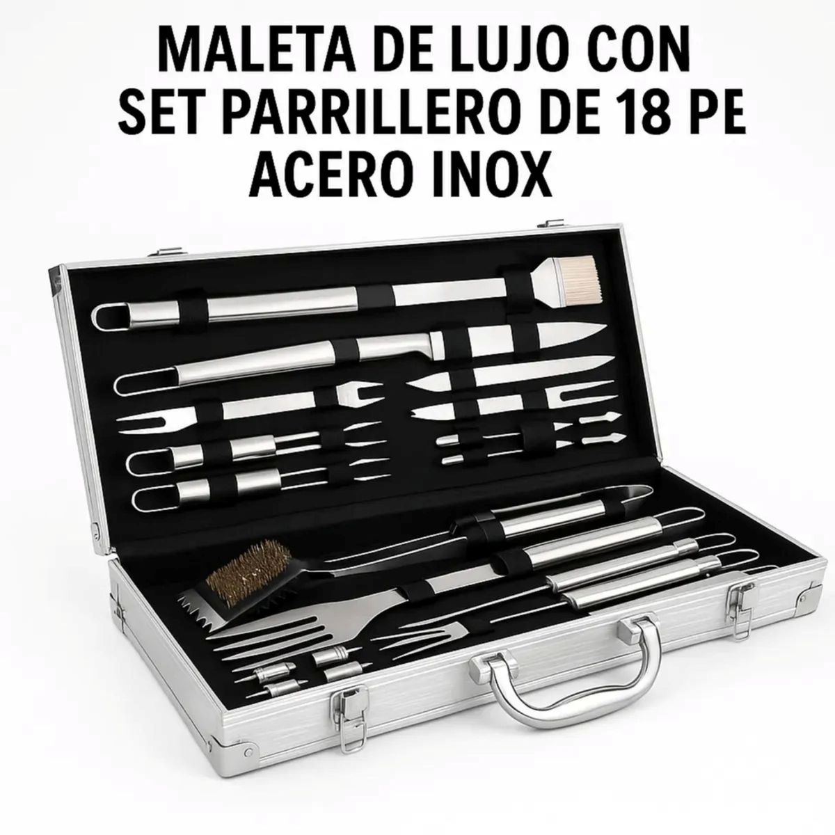 MOVI - Set de Utensilios de Asado 18 Piezas Acero Inoxidable con Maletín