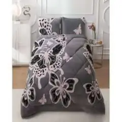 GENERICO - Cubrecama Plush Con Chiporro De Invierno 2 Plazas Mariposas Blancas y Negras
