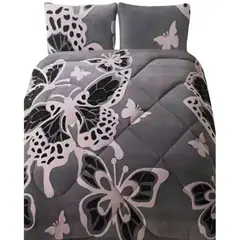 GENERICO - Cubrecama Plush Con Chiporro De Invierno King Diseño Mariposas Blancas y Negras.