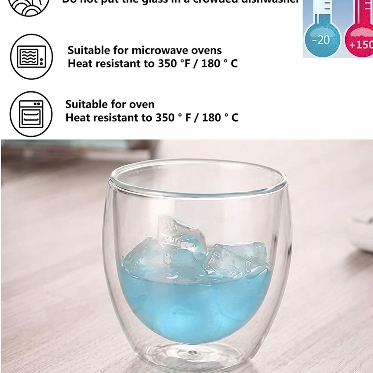 GENERICO - Pack 8 Tazas Espresso Doble Pared 250ml Frio, Caliente