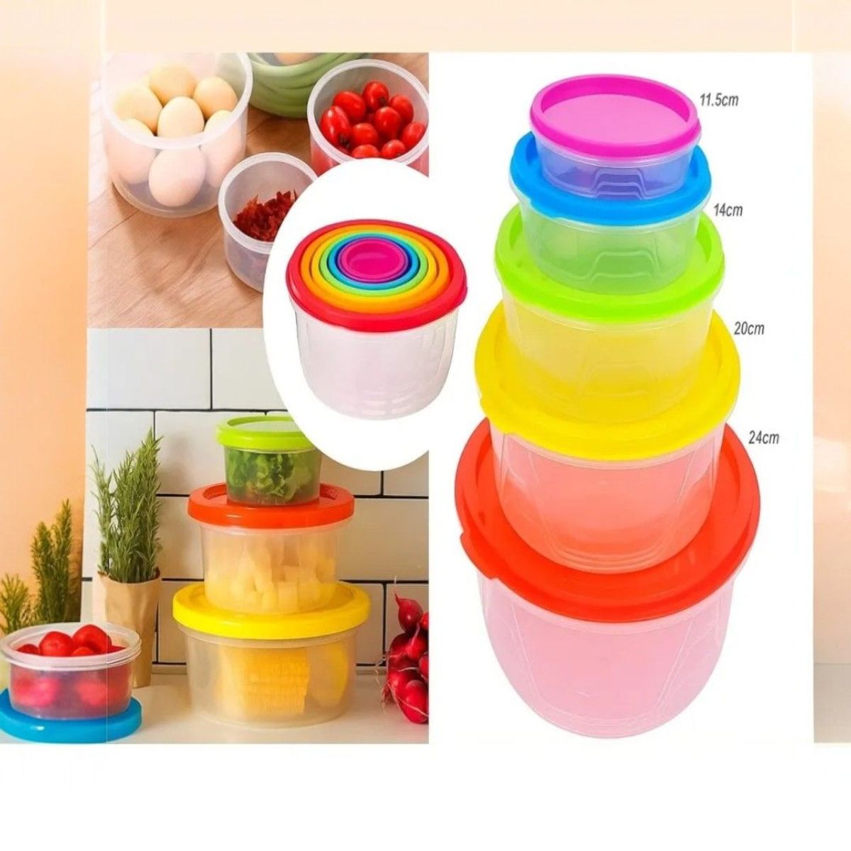 ANGELES DEL HOGAR - 5 Contenedores Hermeticos Redondo Taper Pote Plastico