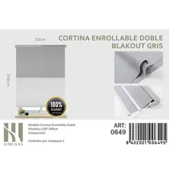 GENERICO - Cortina Enrollable Doble Blackout  jaspeada 150x200 cm color gris