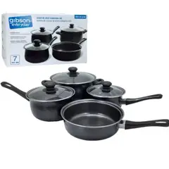 ANGELES DEL HOGAR - Juego De Ollas Cocina Antiadherente Set De Bateria 7 Piezas NL3652