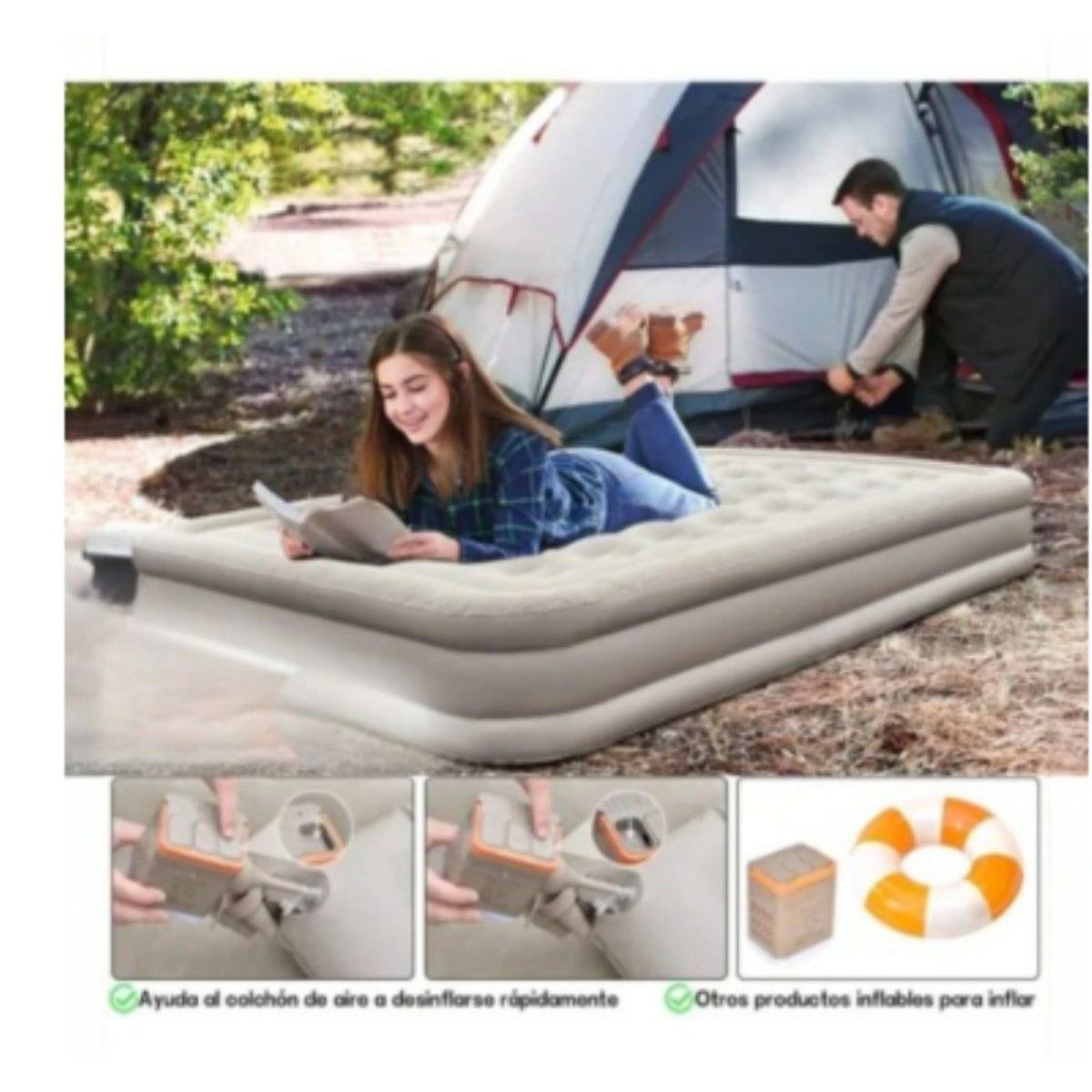 ANGELES DEL HOGAR - COLCHON CAMA INFLABLE DE 190X100X40 CM BEIGE