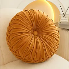 GENERICO - Cojín Decorativo Redondo bordado color mostaza