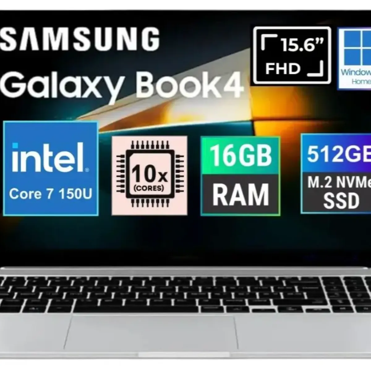 SAMSUNG - Laptop Samsung NEW Galaxy Book4 2025 15.6 FULL HD INTEL Core7 150u Ssd 512GB 16GB LECTOR HUELLA