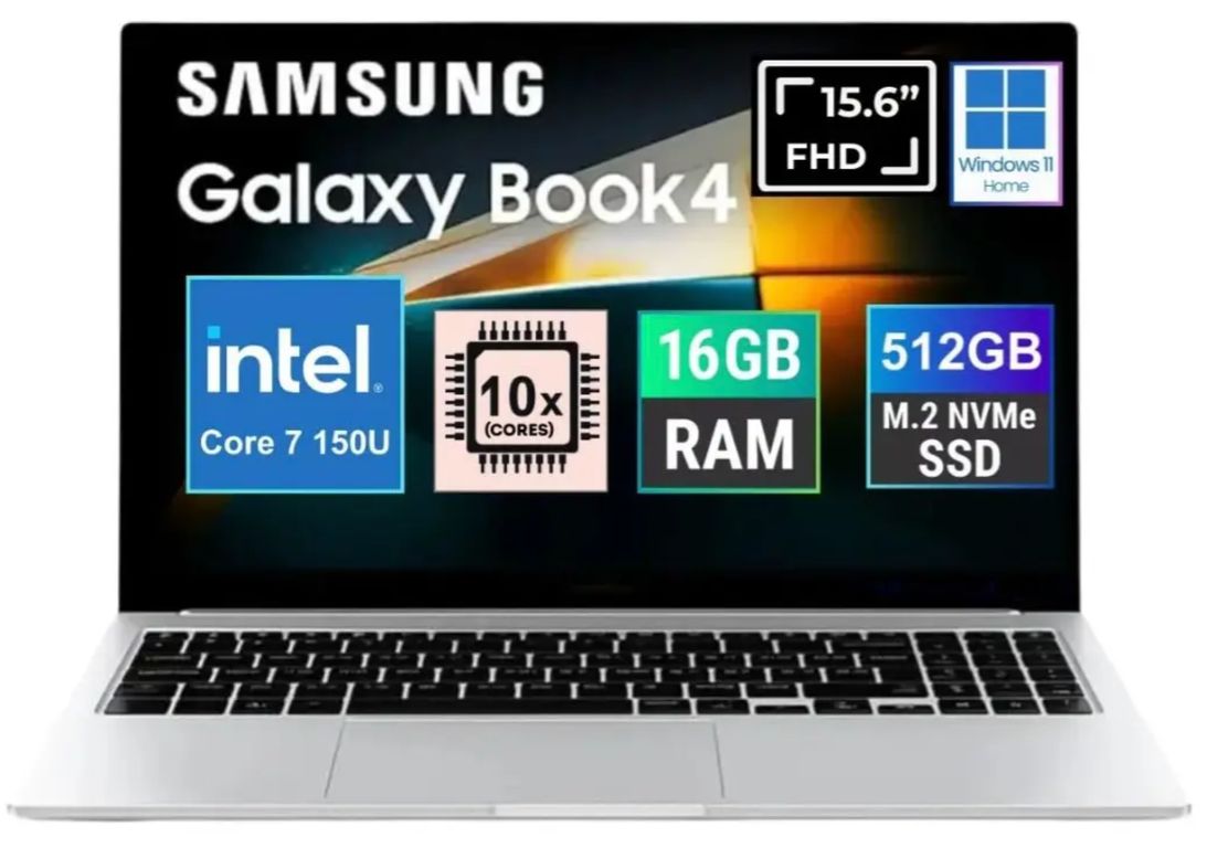 NOTEBOOK NEW GALAXY BOOK4 2025 15.6 FULL HD INTEL CORE7 150U SSD 512GB 16GB LECTOR HUELLA