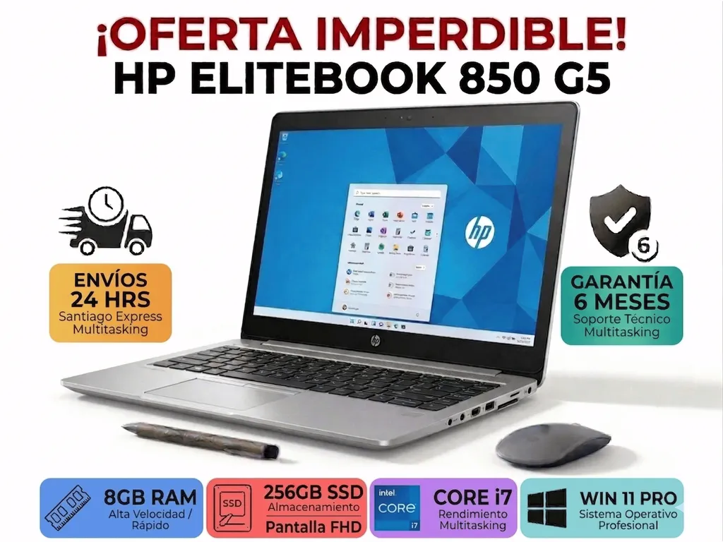 EliteBook 850 G5 Intel i7-8550U 8GB RAM 256GB SSD 15.6 " Reacondicionado Grado A