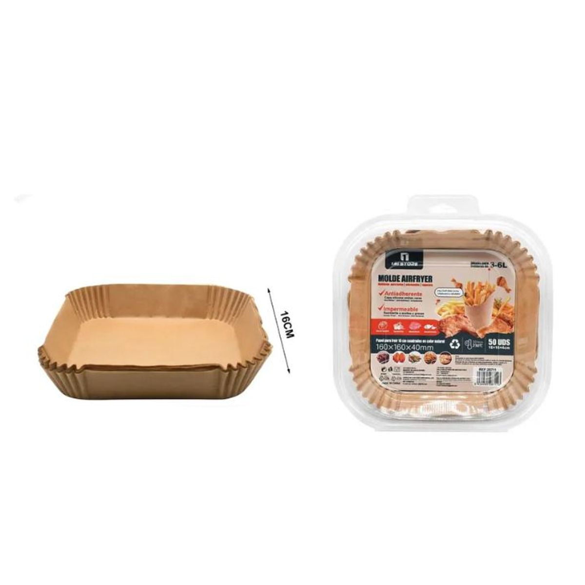 GENERICO - PAPEL PARA FREIDORA DE AIRE 16x4CM CUADRADO 50PCS 3-6L