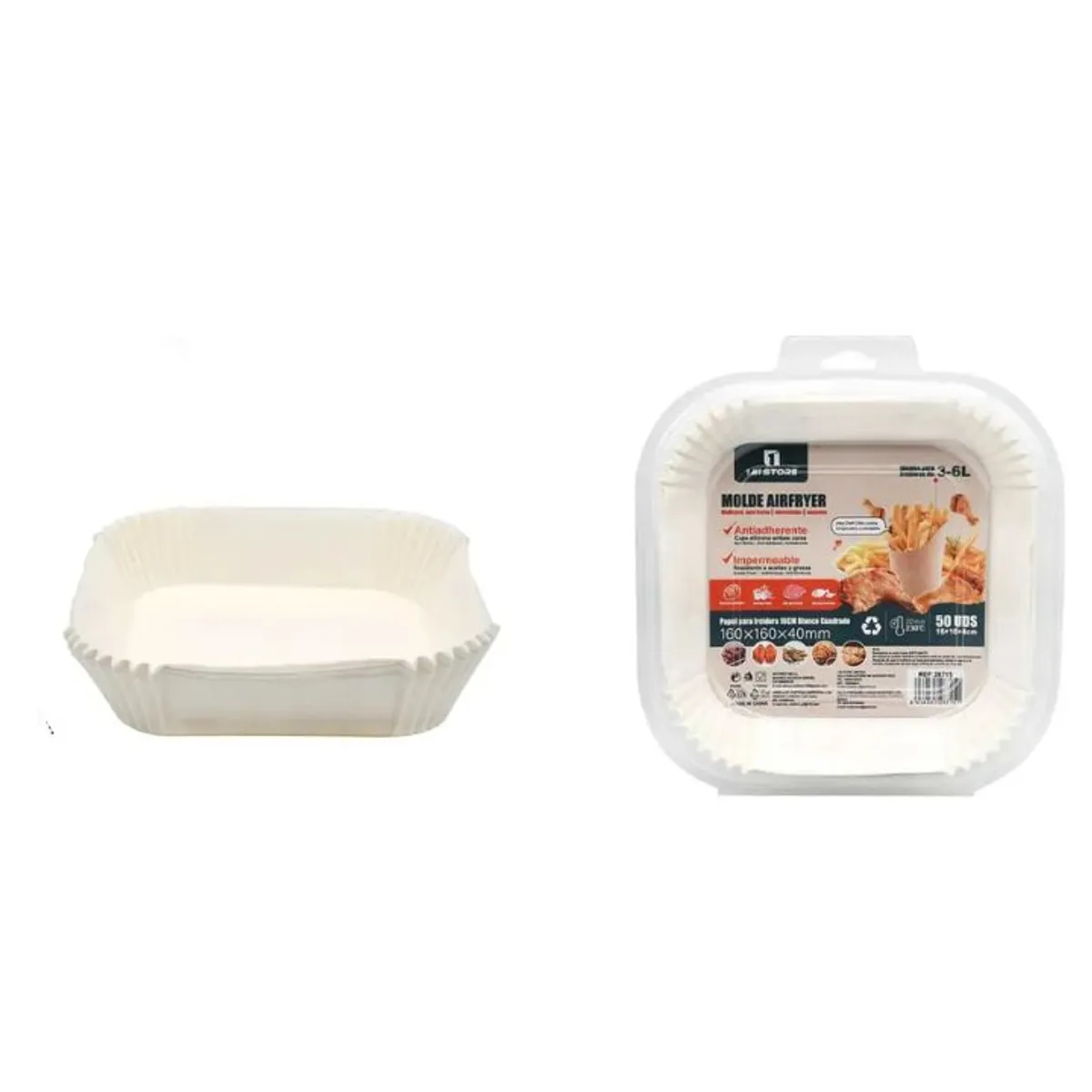 GENERICO - PAPEL PARA FREIDORA DE AIRE 16x4CM CUADRADO BLANCO 50PCS 3-6L