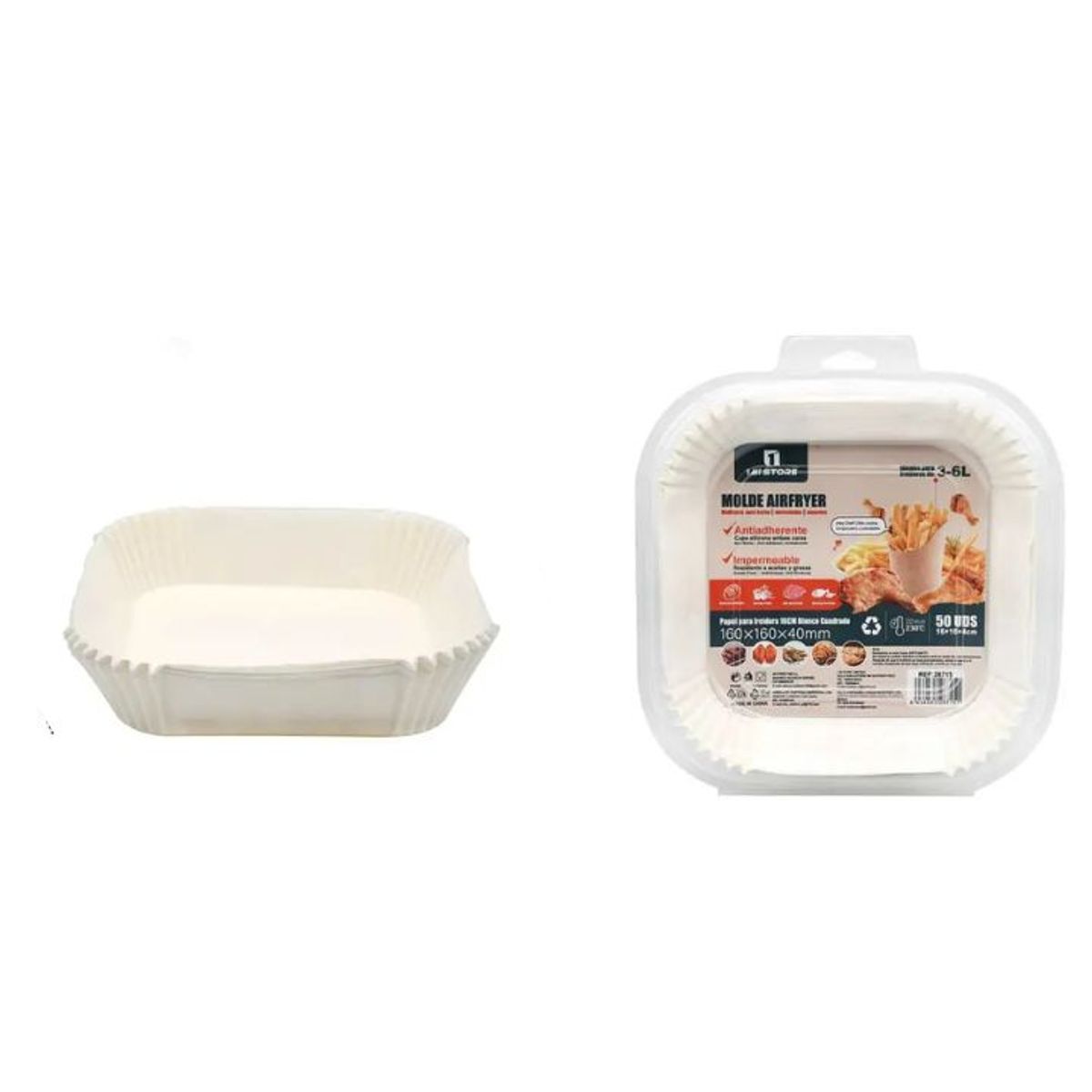 GENERICO - PAPEL PARA FREIDORA DE AIRE 16x4CM CUADRADO BLANCO 50PCS 3-6L