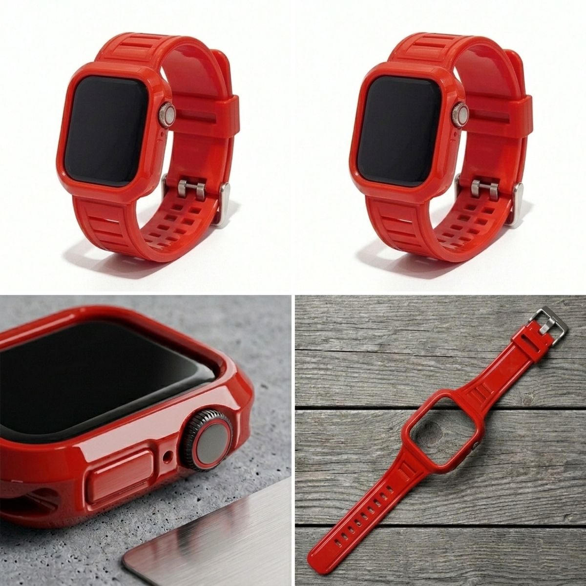 GENERICO - Funda + Correa Apple Watch SE  Protección Completa 44mm-Rojo