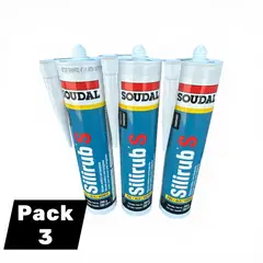 GENERICO - Pack 3 Siliconas Acetica SIRILUB S SOUDAL Transparente