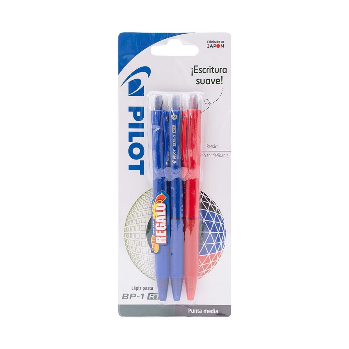 PILOT - Set 3 Lápiz Pasta BP1 RT 1.0mm Pilot 2Az, 1Rj Pilot