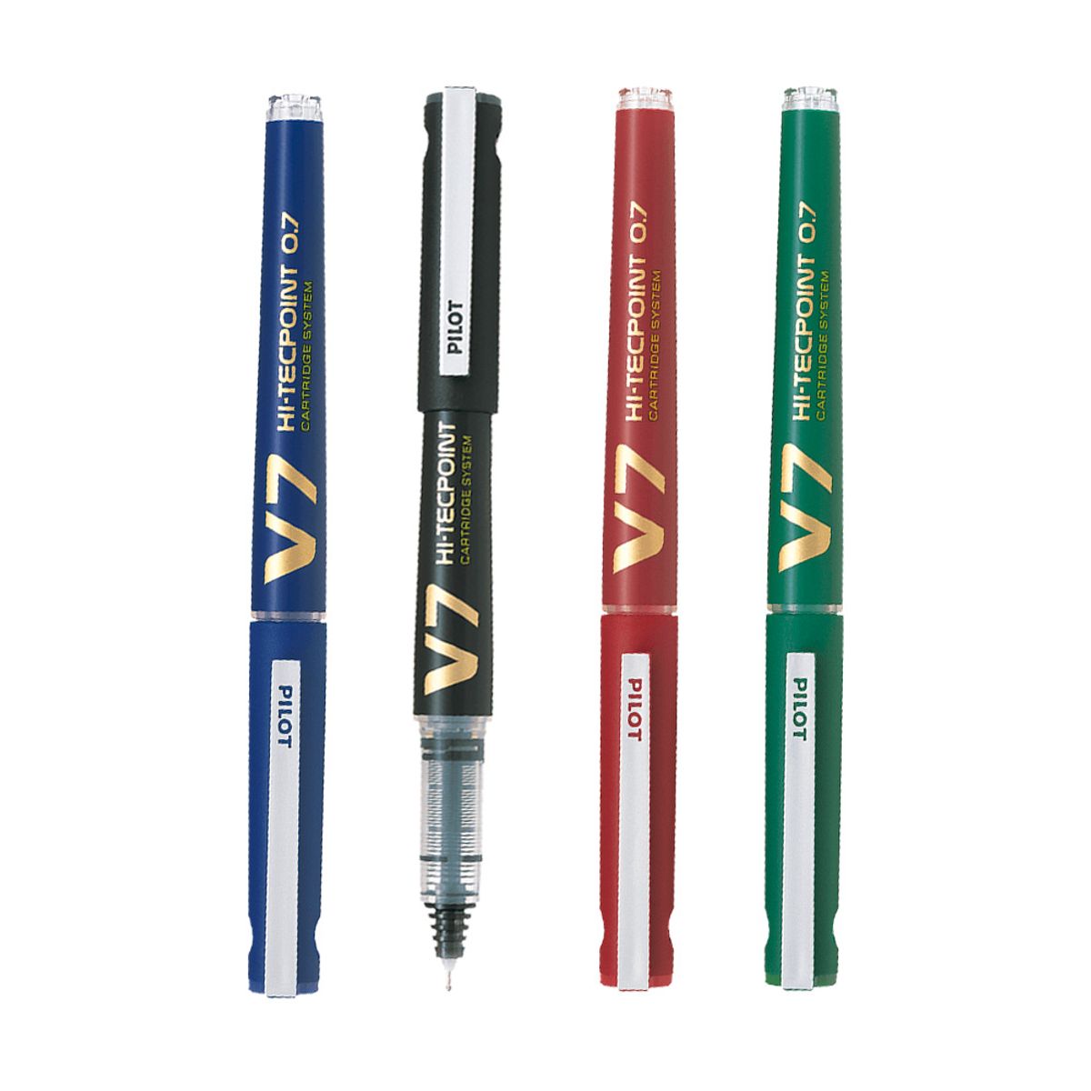 PILOT - Set 4 Lápiz Tinta Hi-Tecpoint V7 Recargable 0.7mm Pilot Az, Ng, Rj, Vd