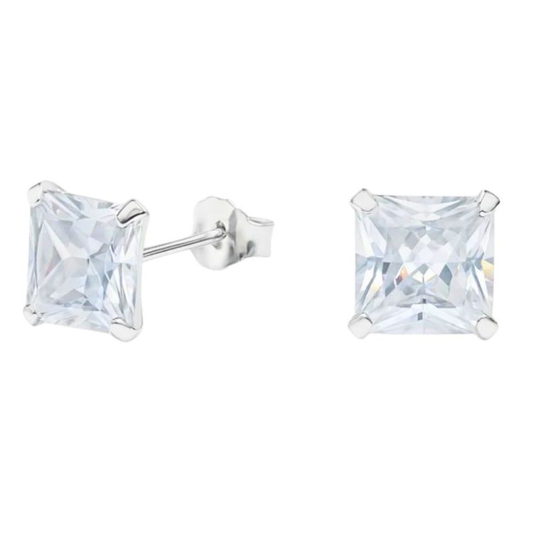 Aros Circon 8x8 mm Unisex Plata Ley 925 Plateado TALLA UNICA