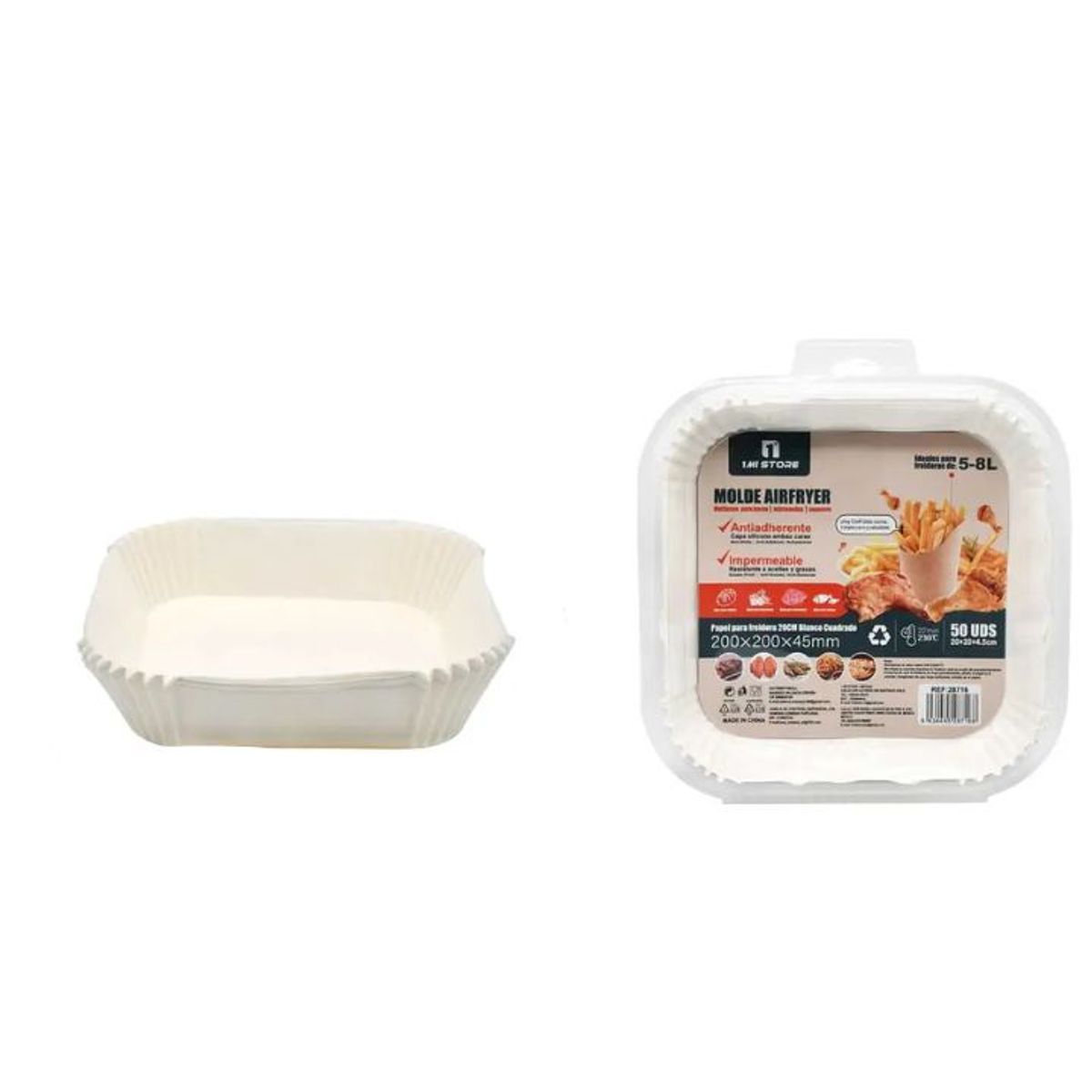 GENERICO - PAPEL PARA FREIDORA DE AIRE 20x4.5CM CUADRADO BLANCO 50PCS 5-8L