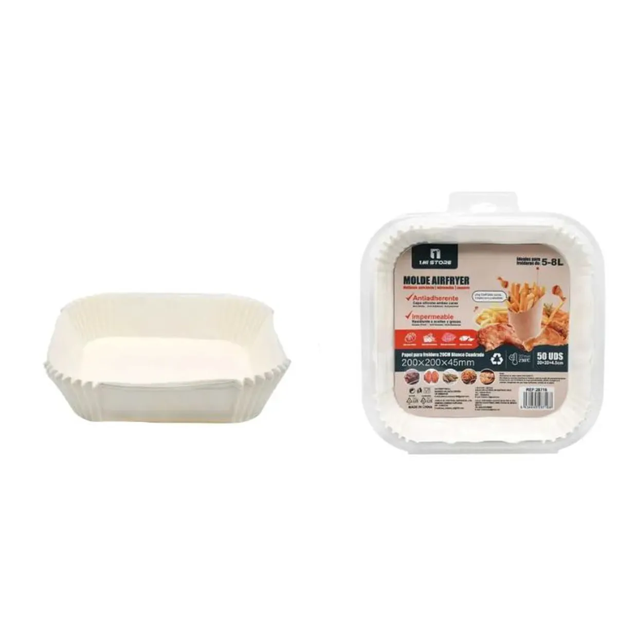 GENERICO - PAPEL PARA FREIDORA DE AIRE 20x4.5CM CUADRADO BLANCO 50PCS 5-8L