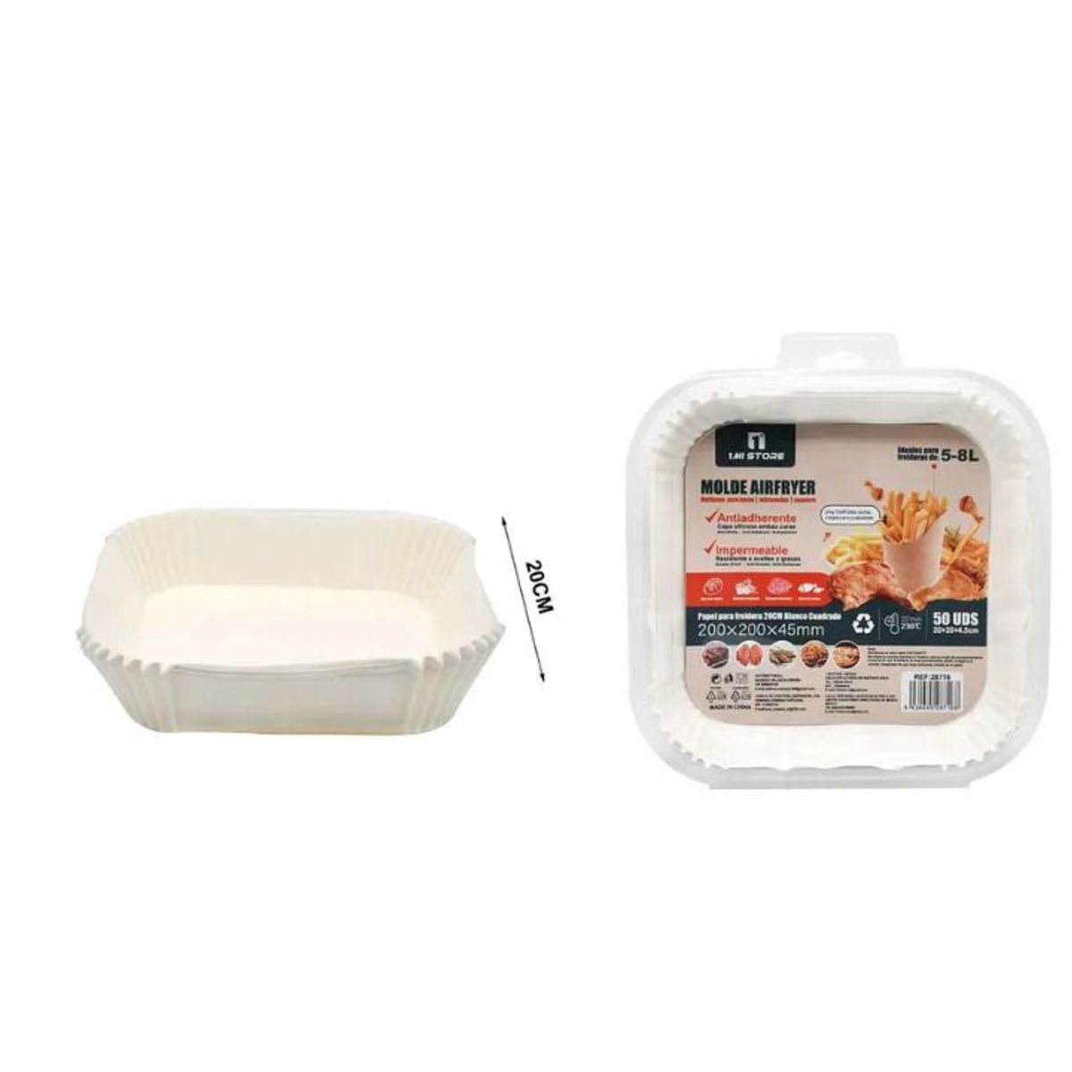 GENERICO - PAPEL PARA FREIDORA DE AIRE 20x4.5CM CUADRADO BLANCO 50PCS 5-8L