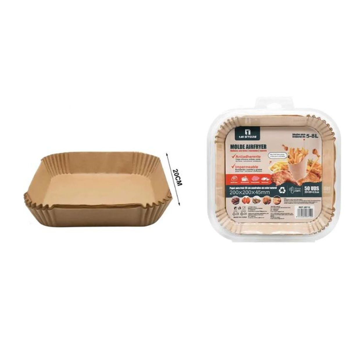 GENERICO - PAPEL PARA FREIDORA DE AIRE 20x4.5CM CUADRADO 50PCS 5-8L