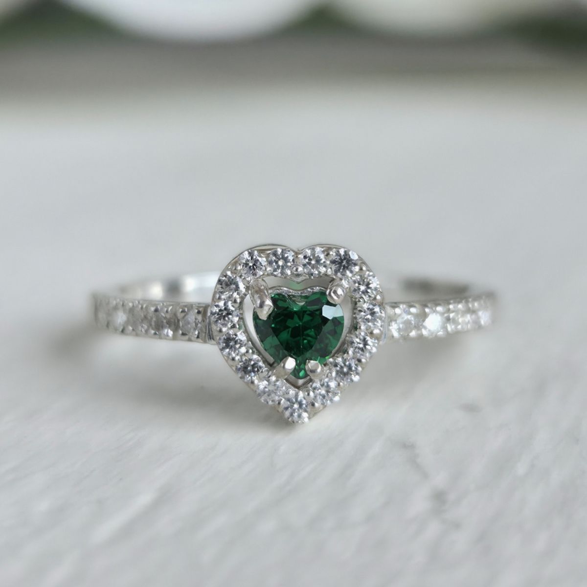 GENERICO - Anillo Plata 950 Corazón Verde con Circones - Anillo Mujer Regalo Elegante