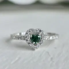 GENERICO - Anillo Plata 950 Corazón Verde con Circones - Anillo Mujer Regalo Elegante