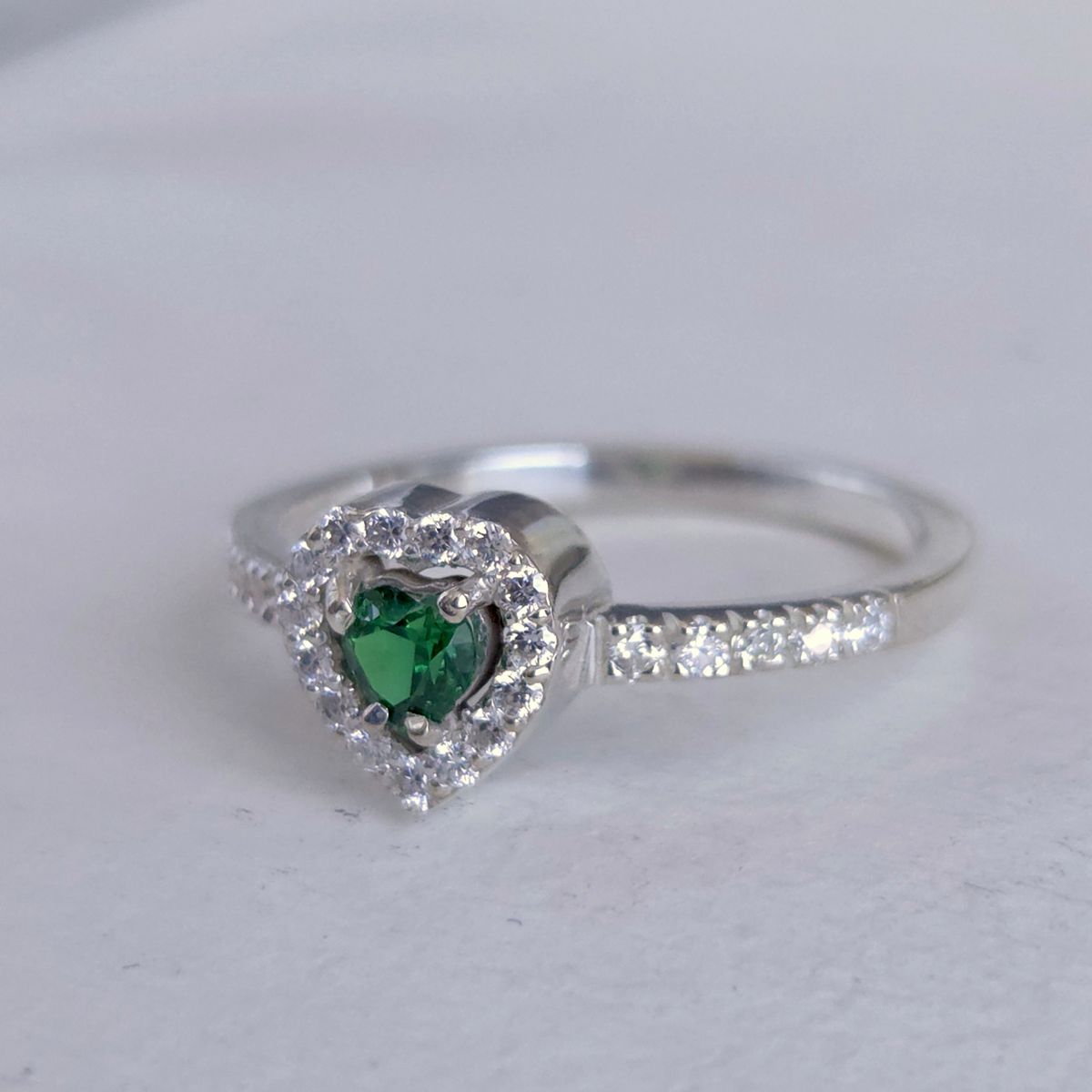 GENERICO - Anillo Plata 950 Corazón Verde con Circones - Anillo Mujer Regalo Elegante