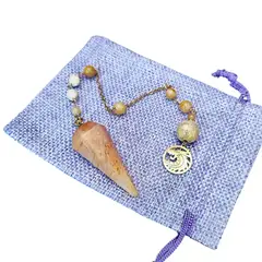 GENERICO - Péndulo Piedras Cuarzo Naranja y Fósil Desmontable Acero Único