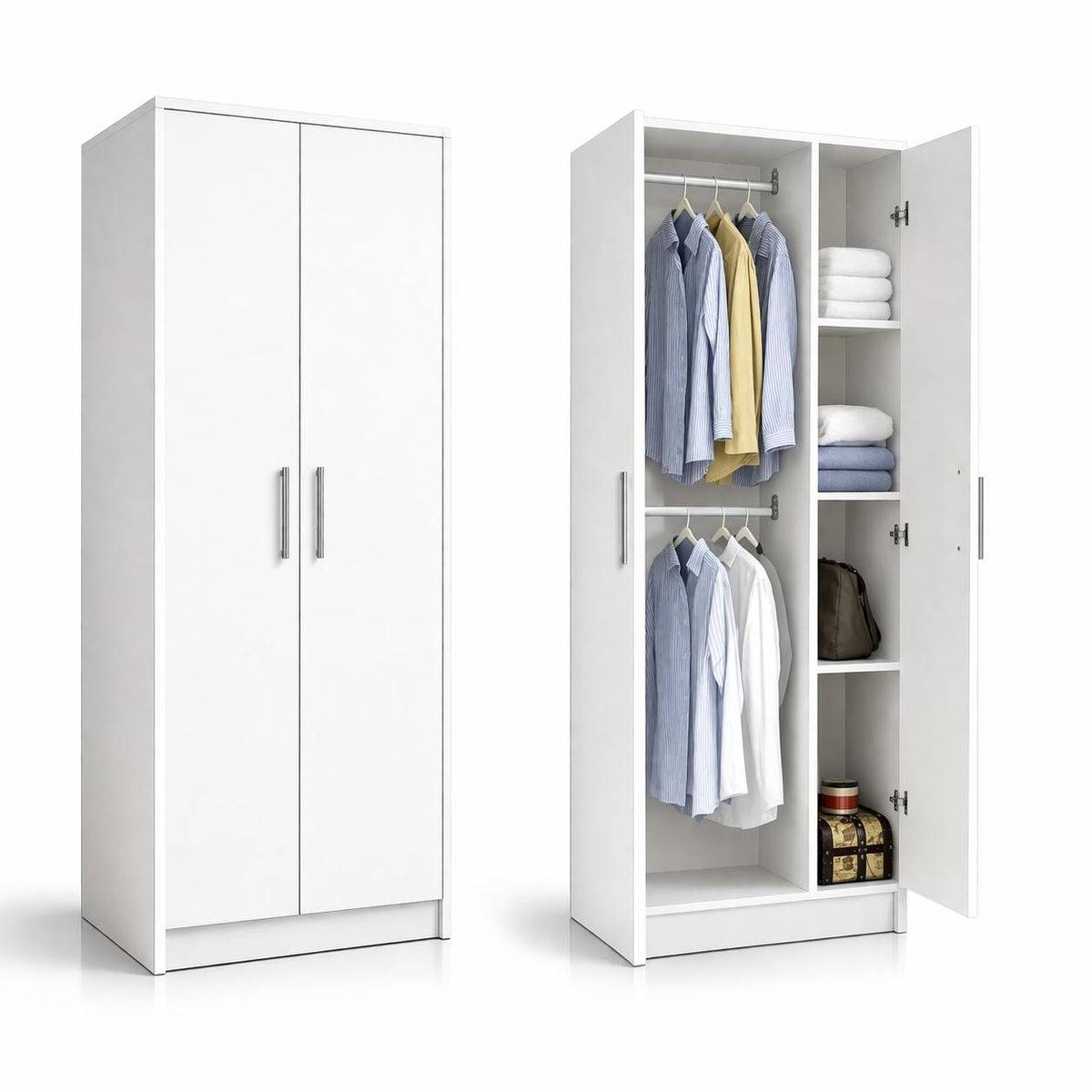 ACTUAL - Clóset Armario Organizador De Ropa 2 Puertas 180x80x50 cm Con Doble Barra Y Repisas Blanco