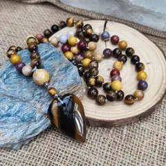 GENERICO - Japa Mala Anudado Piedras Mookaita y Ojo de Tigre 75 cts Único