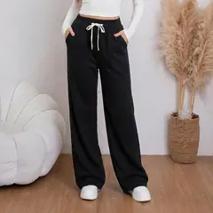 AGW - Pantalón Buzo Térmico Palazzo Algodón Forrado En Polar Tiro Alto