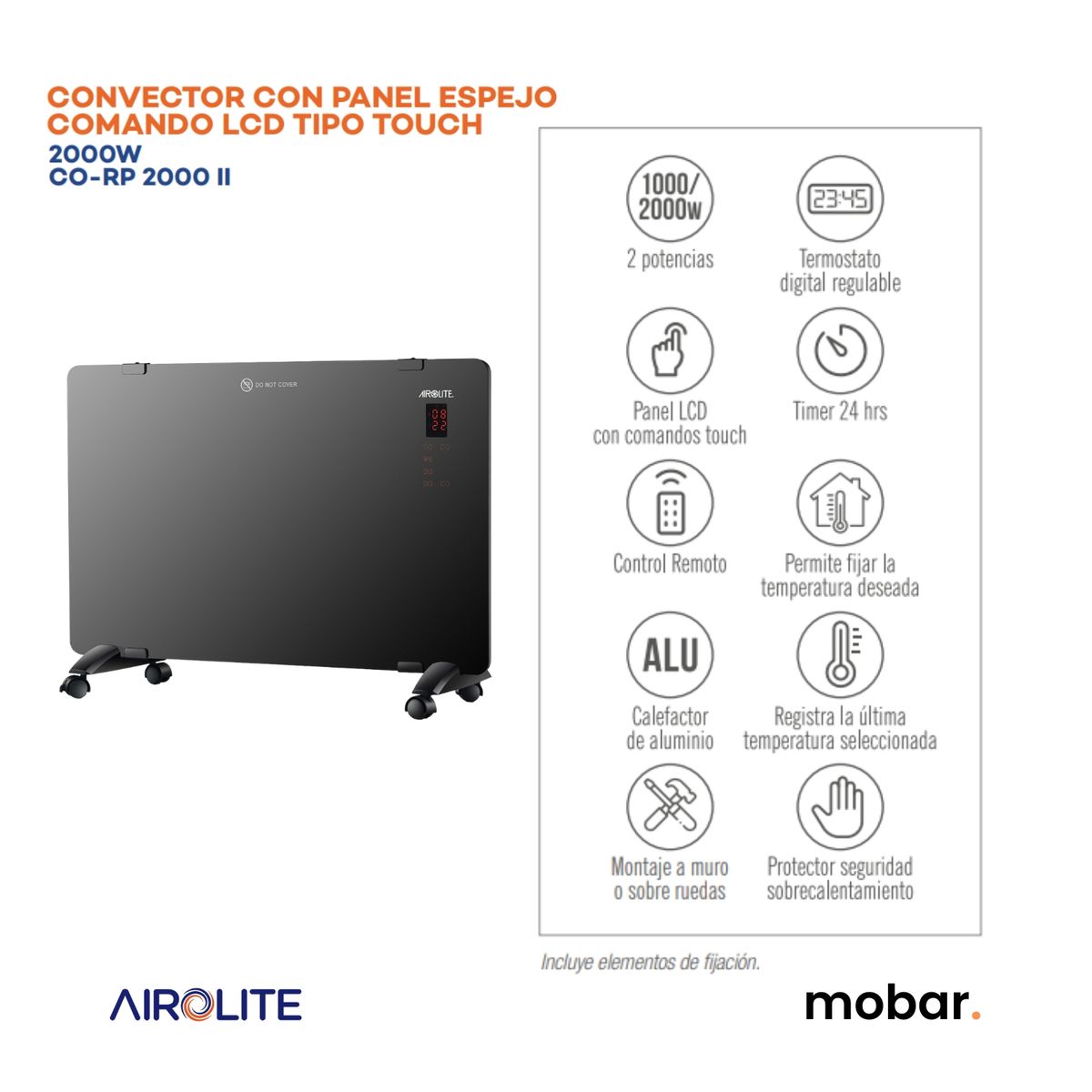 AIROLITE - Calefactor Convector Electrico Panel Co-rp2000w Ii Airolite