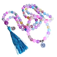 GENERICO - Japa Mala Collar y Pulsera Piedras Calcedonias 75 cts Anudado Único