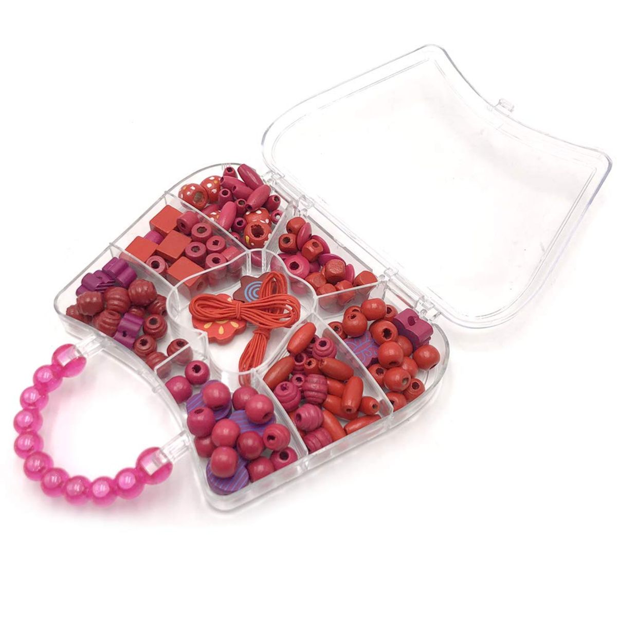GENERICO - Kit De Perlas De Madera Para Pulseras Con Cuerda Para Niñas