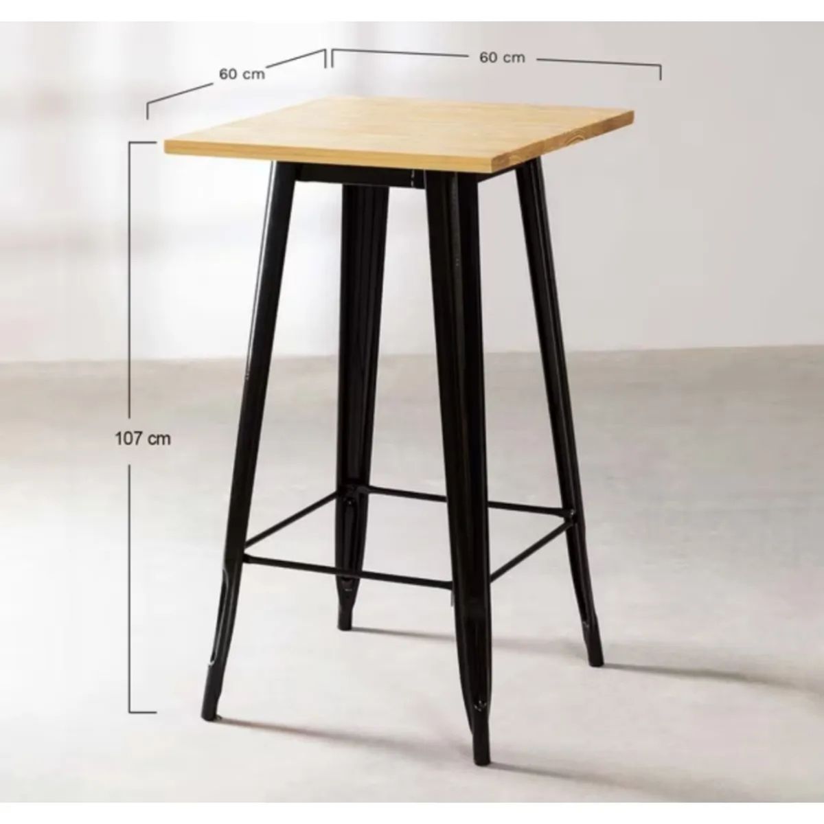GENERICO - Mesa Tolix Bar 60x60x107 Cm con Cubierta en Madera 30 mm