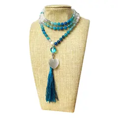 GENERICO - Japa Mala Piedras Jade Blanco y Ágatas 108 cts Anudado Único