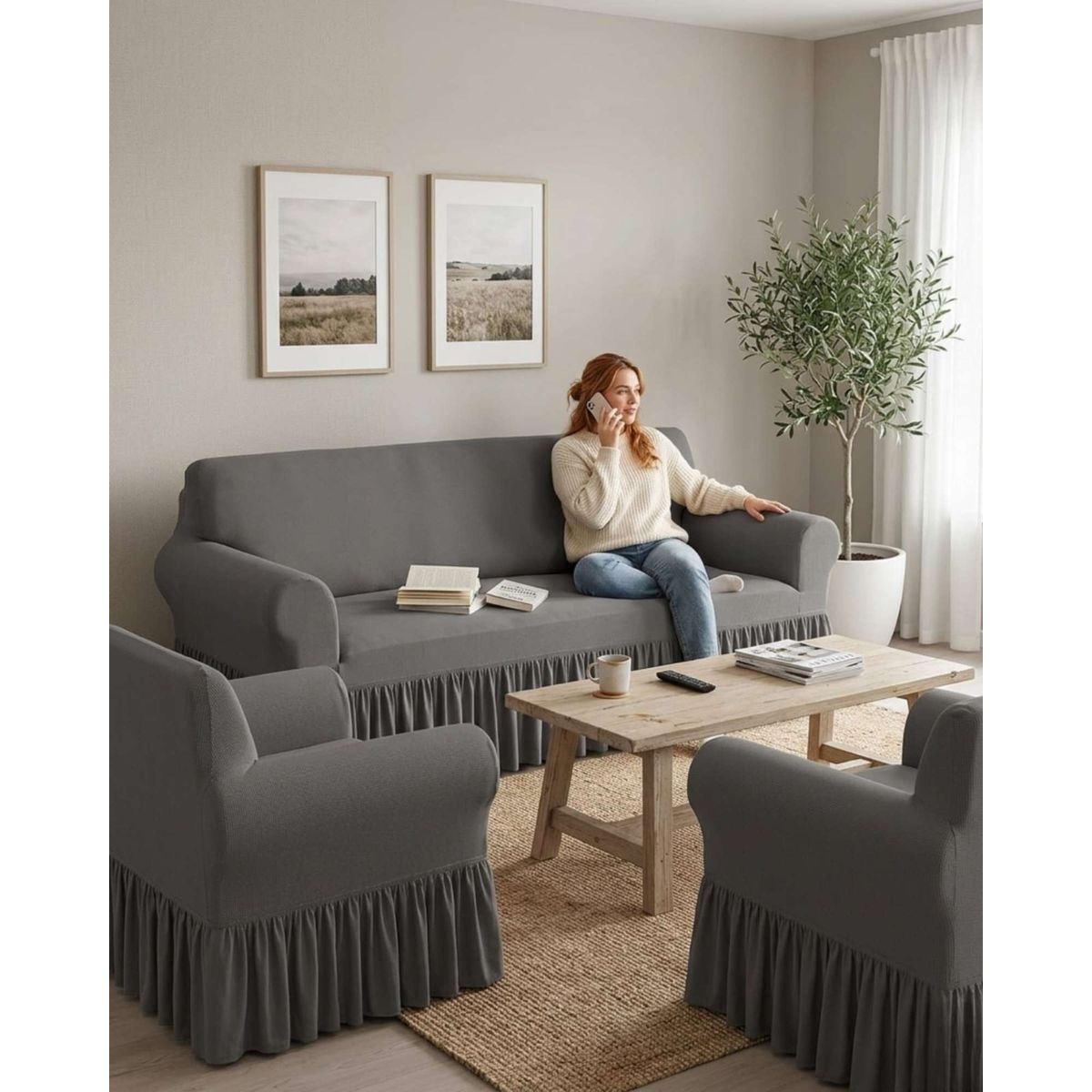 GENERICO - Juego de Fundas para Sillon Elasticas con Farolao 3+1+1