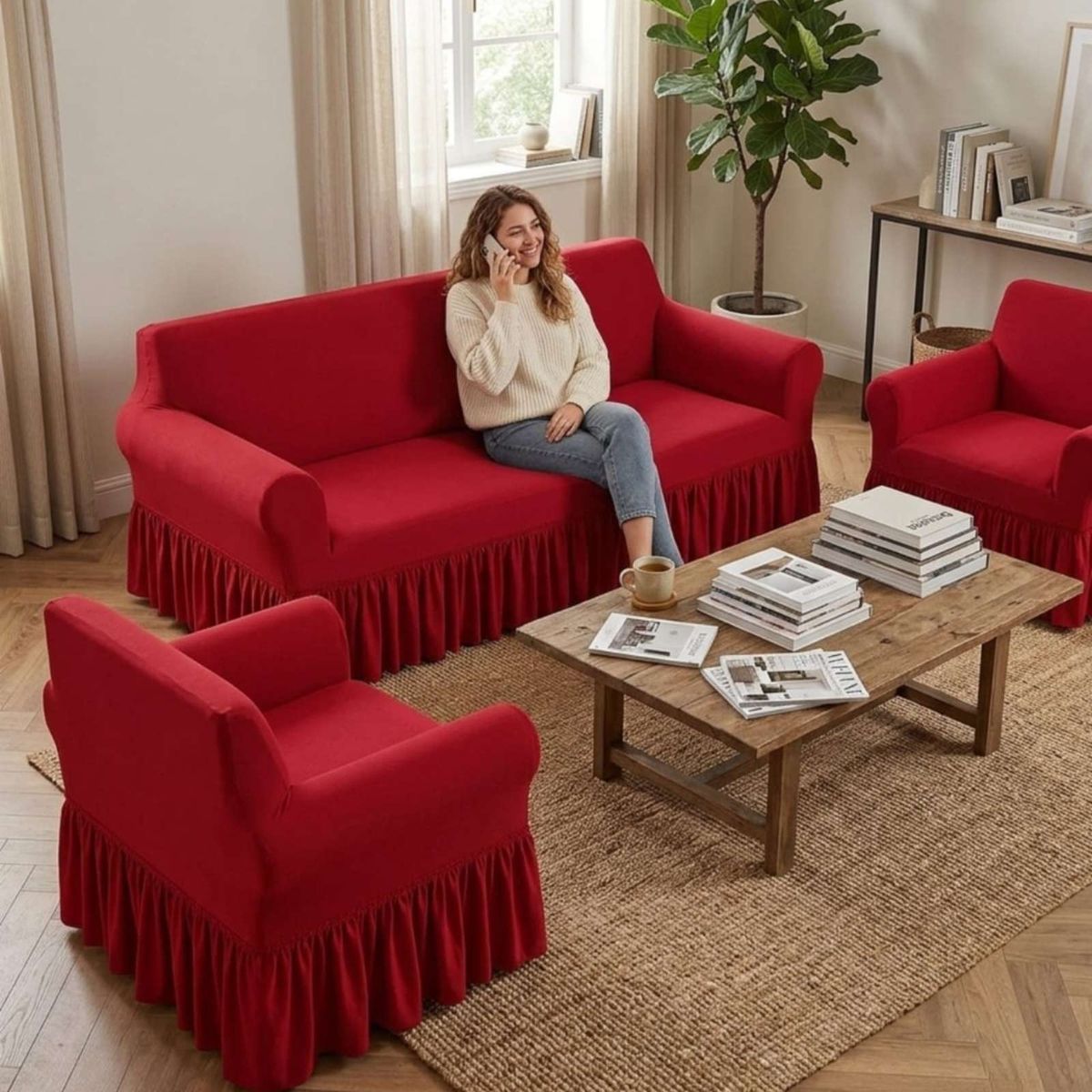 GENERICO - Juego de Fundas para Sillon Elasticas con Farolao 3+1+1